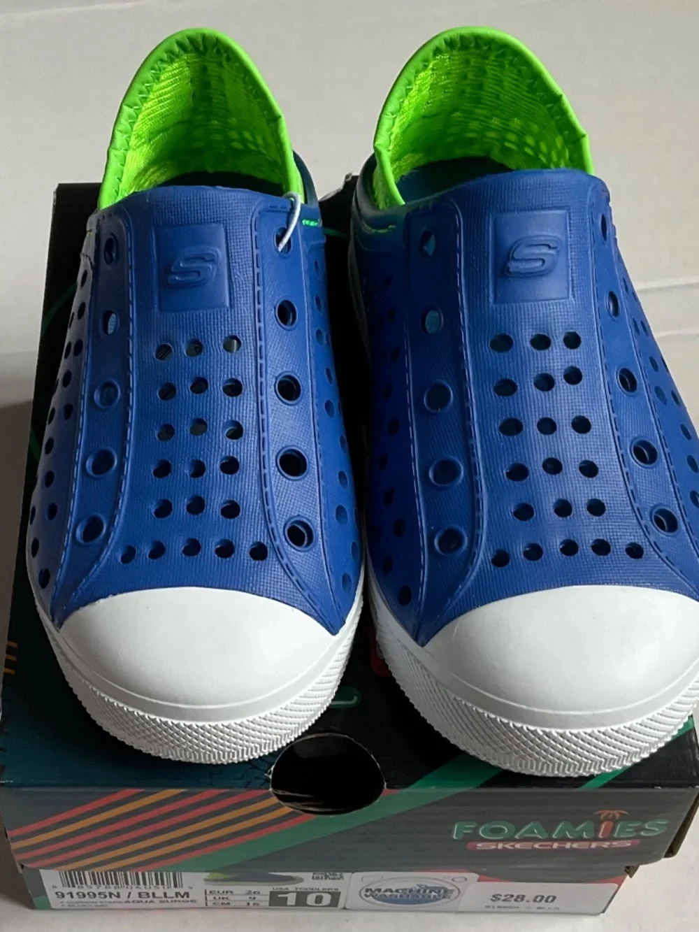 Unisex Toddler Skechers Foamies Guzman Steps Aqua 91995N Surge Blue/Lime Size 10
